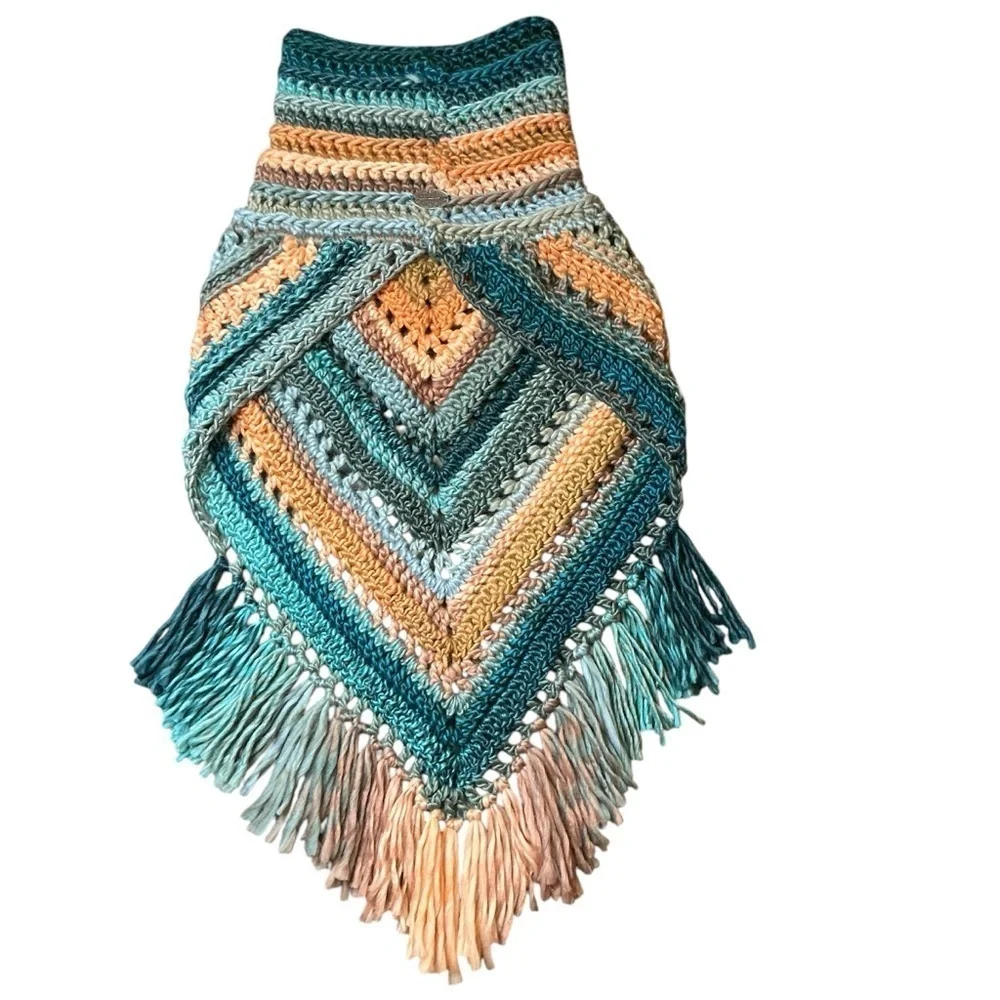 Handcrafted Crochet Cowl Neck Scarf With‎ Fringe New Handmade by Seller Knit
